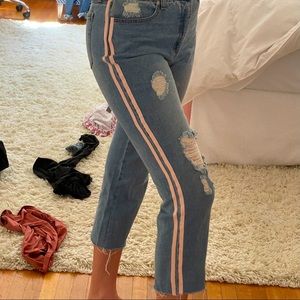 TARGET high-rise ripped jeans with pink stripe